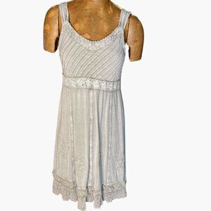 Coline Embroidery Lace Mixed Texture Sun Dress Sz L Sandwashed Olive Green 109S